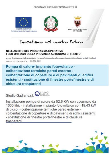 FESR 2014-2020 Finanziamento Studio Gadler